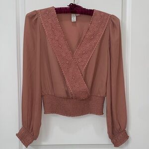 Joie Mauve Lace V-Neck Blouse
